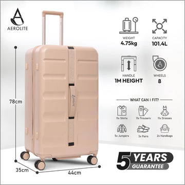 Aerolite 101L Large Trunk Suitcase with 8+1 Spinner Wheels, ABS Hard Shell Luggage with TSA Lock, Lightweight Check-in Travel Suitcase Trunk - Beige